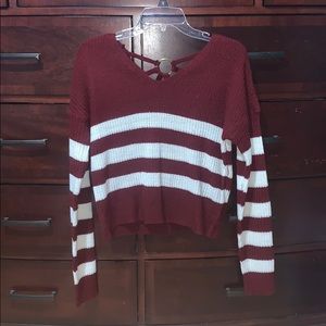 Burgundy Stripe Sweater w Back Design